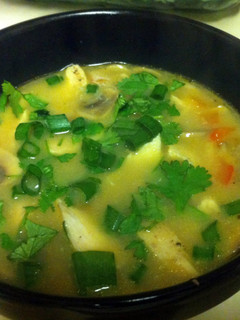 A picture of Tom Kha (Spicy Thai Coconut Chicken Soup).