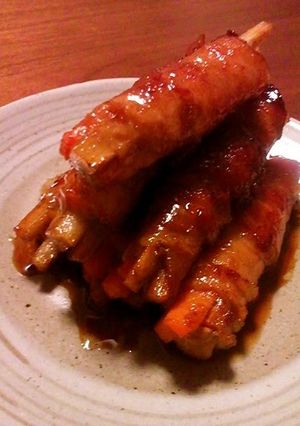 A picture of Burdock Root and Carrot Pork Rolls.