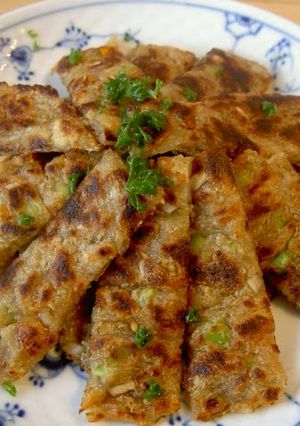 A picture of Silken Tofu and Potato Healthy Savory Pancakes.