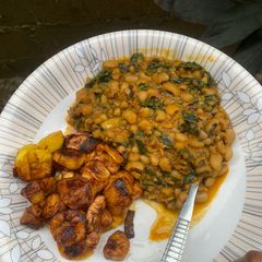 A picture of Beans Porridge and Fried Plantain.
