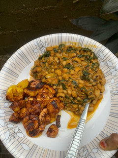 A picture of Beans Porridge and Fried Plantain.
