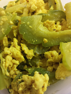 A picture of Bitter melon and tofu stir fry.