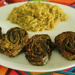 A picture of Arbi patte ke pakode.