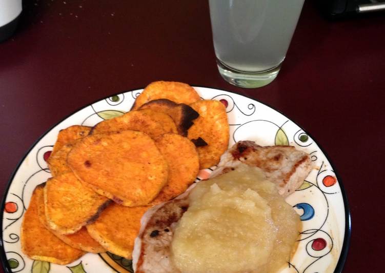 Simple Way to Make Super Quick Homemade Pork Steak With Apple Sauce And Kumara Chips