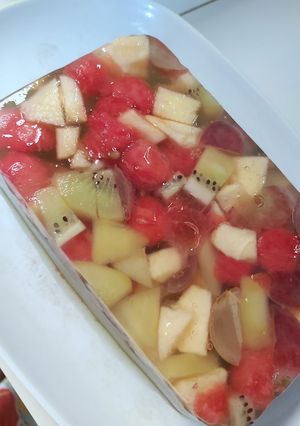 Foto resep Puding buah dan matcha 2 lapis