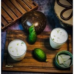 A picture of Gondhoraj-Pudina Ghol or Mint-Kaffir Lime Lassi 🥤.