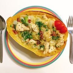 Creamy kale spaghetti squash A picture of Creamy kale spaghetti squash.