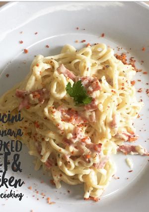 Foto resep Fettucini Carbonara Smooked Beef & Chicken (Tanpa Krim)