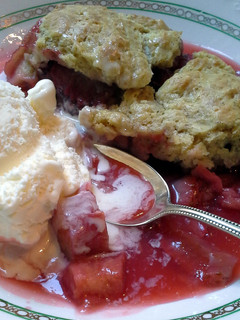 A picture of Strawberry Rhubarb Cobbler.