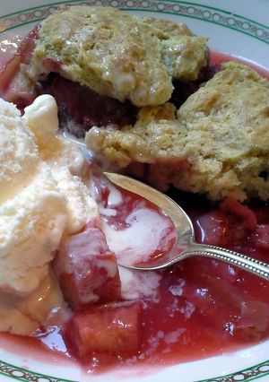 A picture of Strawberry Rhubarb Cobbler.