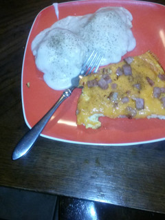 A picture of Oven baked ham n cheese omelets.