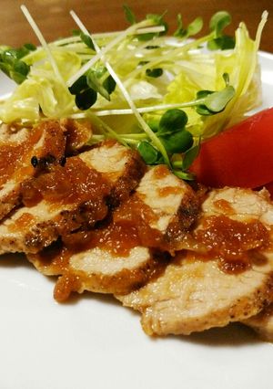 A picture of Roast Pork Tenderloin with Onion Sauce.