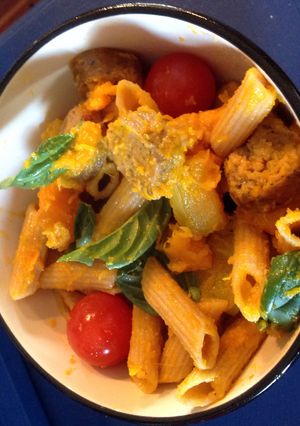A picture of Pumpkin & Vege Sausage Pasta.
