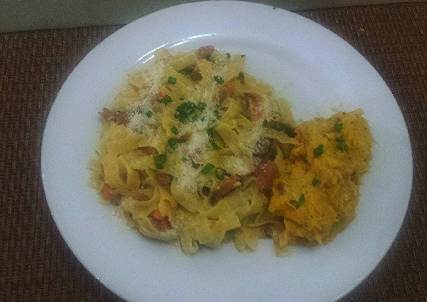 Creamy Fettuccine Pasta with Chorizo Sausage and Jerk Chicken