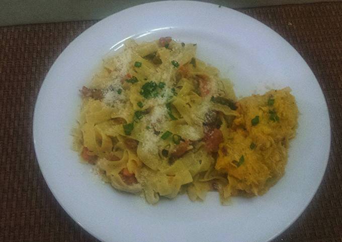 Recipe of Any-night-of-the-week Creamy Fettuccine Pasta with Chorizo Sausage and Jerk Chicken