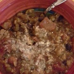 A picture of Turkey veggie soup.