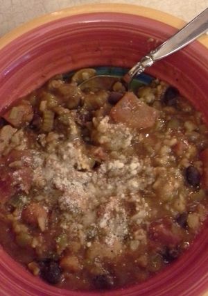 A picture of Turkey veggie soup.
