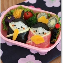 A picture of Doll Festival Charaben Hina Doll Rice Balls.