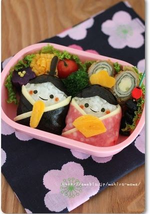 A picture of Doll Festival Charaben Hina Doll Rice Balls.