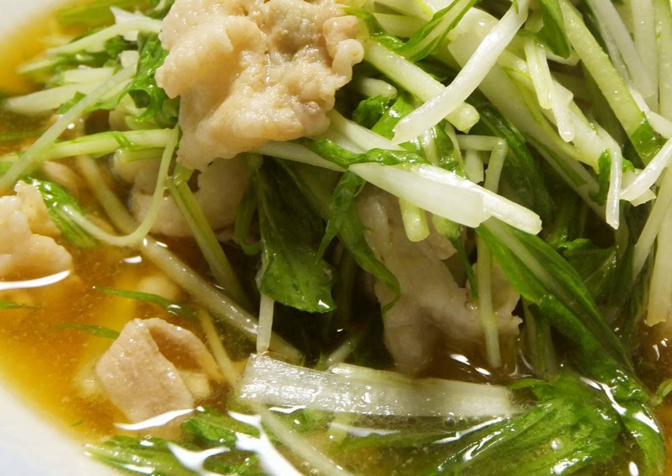 Super Easy Simmered Harihari Pork and Mizuna