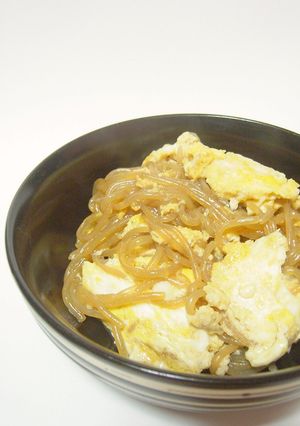 A picture of Shirataki Noodles with Egg.