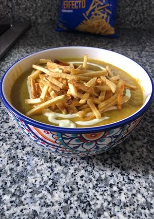 Una foto de Cremita de auyama, habichuelas y carne