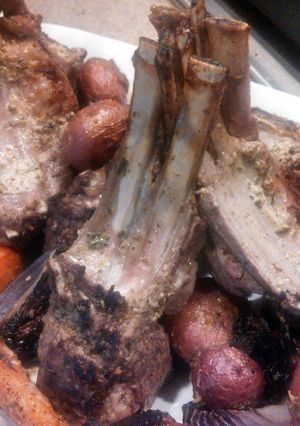 A picture of Rosemary, Garlic, & Mustard Rack of Lamb.
