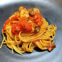 A picture of Super Quick Canned Boiled Mackerel & Tomato Spaghetti.