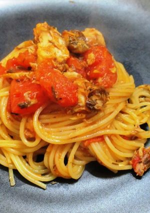 A picture of Super Quick Canned Boiled Mackerel & Tomato Spaghetti.