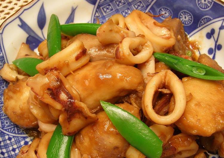 Steps to Prepare Favorite Easy Simmered Taro Roots and Squid