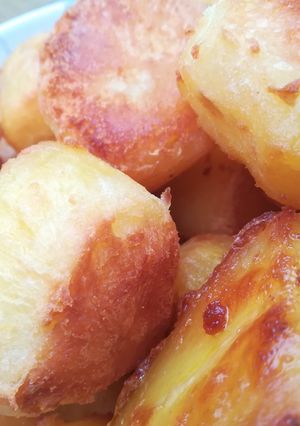 A picture of Roast potatoes with duck fat.