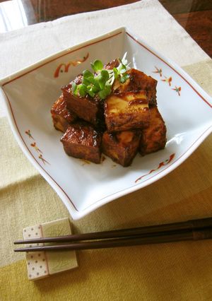 A picture of Fried Tofu Blocks in Sweet and Spicy Miso.