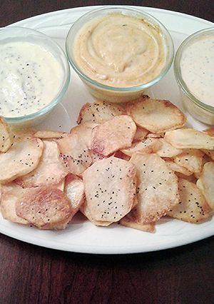 A picture of Homemade potato chips with option to make and reheat later the same day!.
