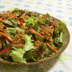 A picture of Lettuce Salad with Sticky Natto Dressing.