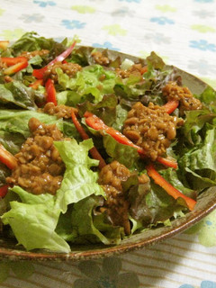 A picture of Lettuce Salad with Sticky Natto Dressing.