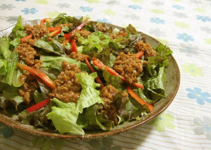 Simple Way to Prepare Award-winning Lettuce Salad with Sticky Natto Dressing