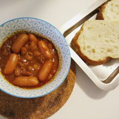 Sir's Carne with hotdog Bread A picture of Sir's Carne with hotdog Bread.
