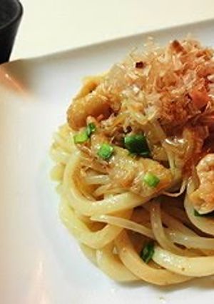 A picture of Inexpensive Stir-Fried Udon Noodles with Garlic Soy Sauce.