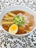 Soy Sauce Ramen Soup (Rearranged Simmered Pork Belly Cubes)