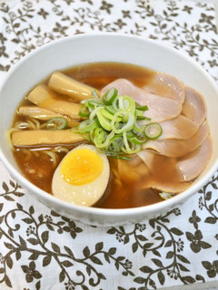 A picture of Soy Sauce Ramen Soup (Rearranged Simmered Pork Belly Cubes).