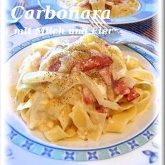 A picture of Easy Rich Pasta Carbonara with Milk and Whole Egg.