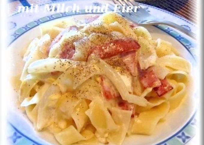Easy Rich Pasta Carbonara with Milk and Whole Egg