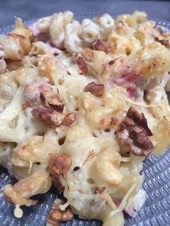 Une photo de Gratin de pâtes au roquefort et noix