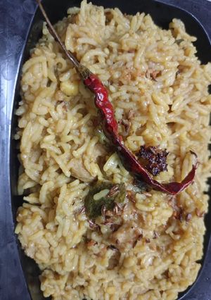 A picture of Leftover kaddu ki sabzi moong dal khichdi.