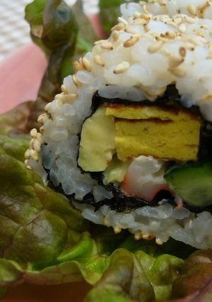 A picture of California Roll Made With Aluminum Foil.