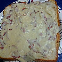 S.O.S., creamed chipped beef on toast A picture of S.O.S., creamed chipped beef on toast.