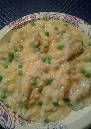 A picture of Cream of rice with non vegetarian options.