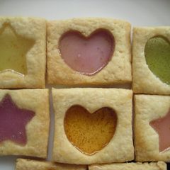 A picture of Stained Glass Cookies with Store-bought Candies.