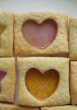 A picture of Stained Glass Cookies with Store-bought Candies.