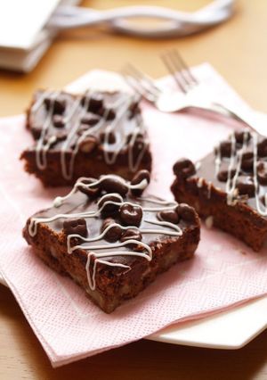 A picture of For Valentine's: Ganache Coffee Brownies with Chocolate Coated Barley Puffs.